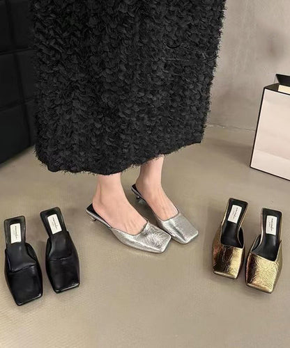 Silver Splicing Chunky Slide Sandals Faux Leather