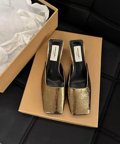 Silver Splicing Chunky Slide Sandals Faux Leather