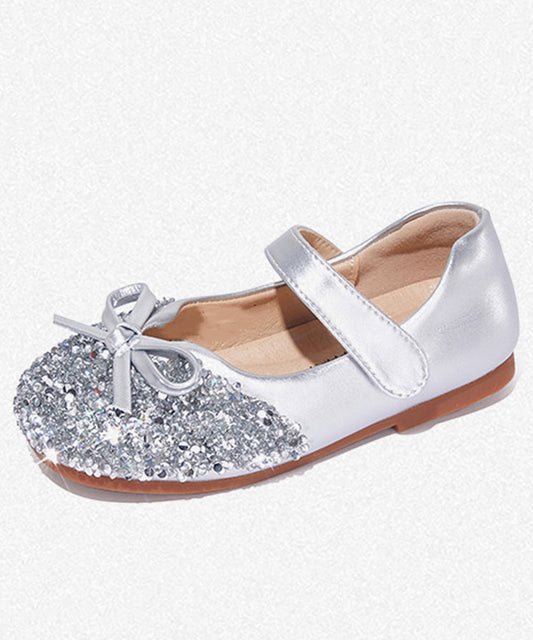 Silvery Bow Buckle Strap Flat Feet Shoes