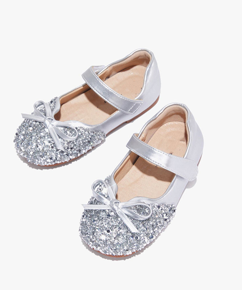 Silvery Bow Buckle Strap Flat Feet Shoes