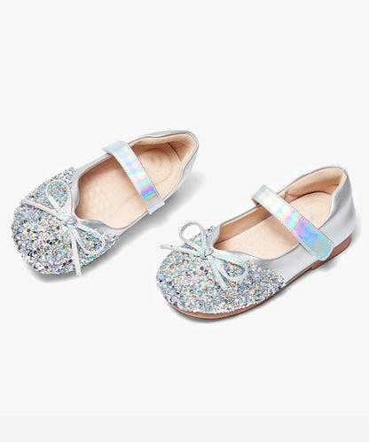 Silvery Bow Buckle Strap Flat Feet Shoes