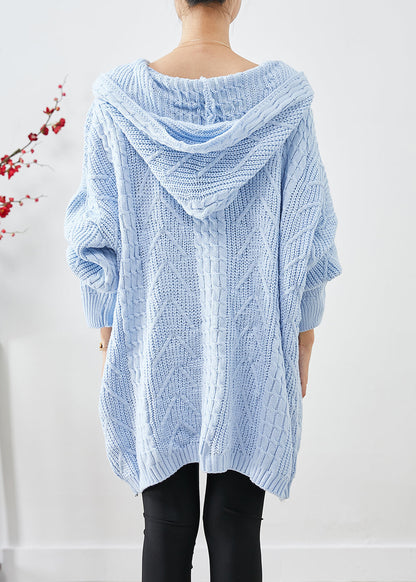 Sky Blue Hooded Oversized Knit Sweater Dress Fall