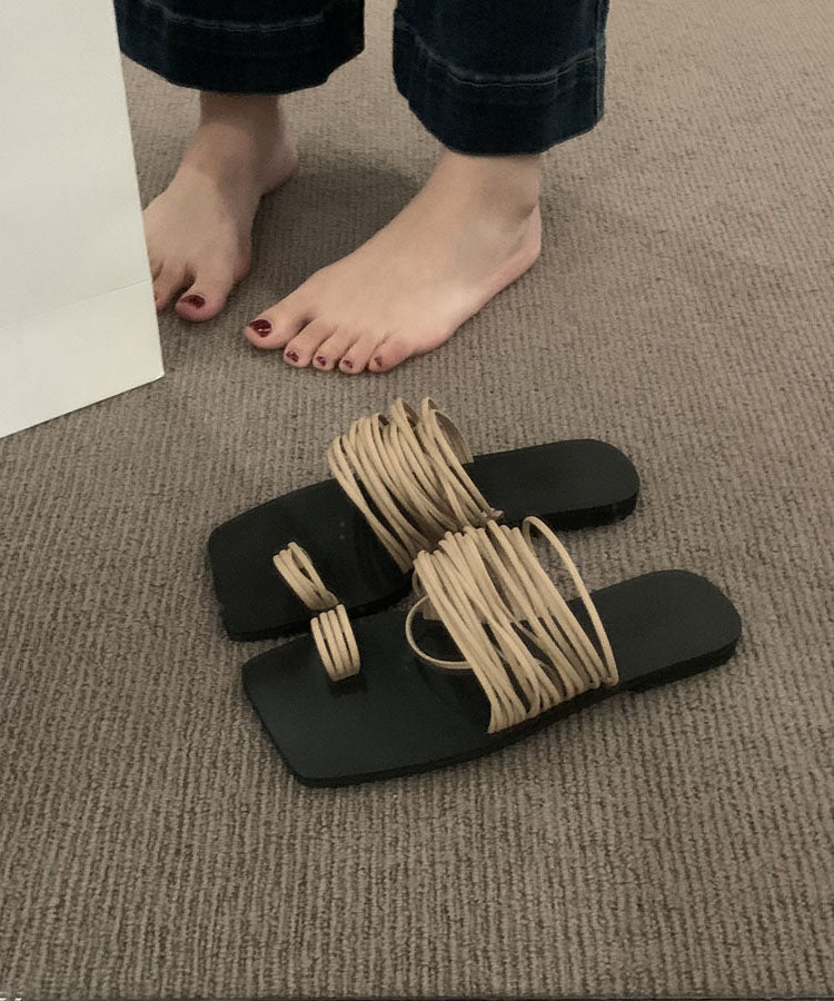 Soft Splicing Khaki Slide Sandals Peep Toe