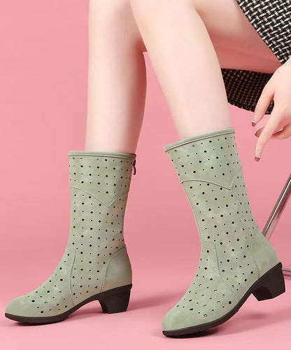 Splicing Chunky Boots Black Suede Hollow Out