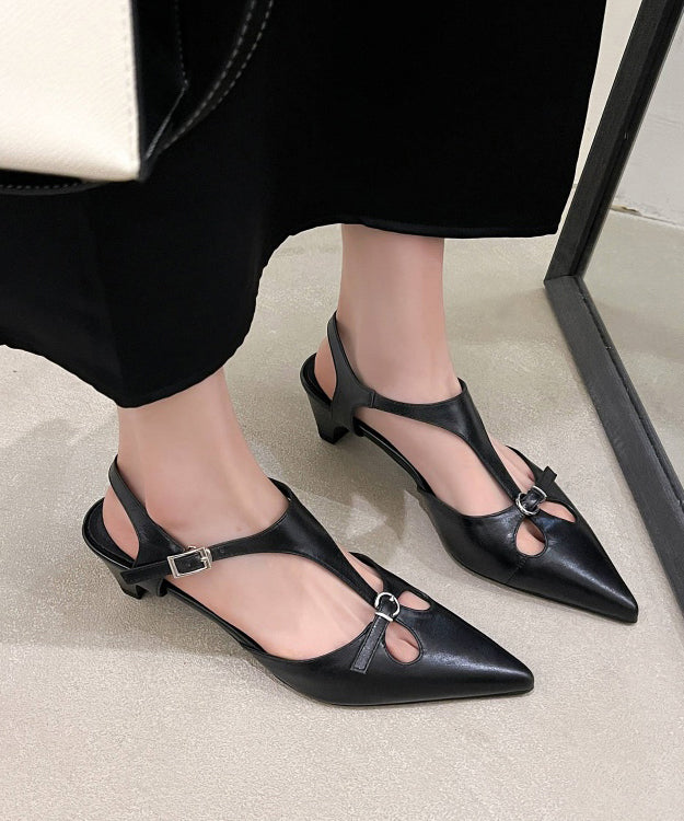 Splicing Chunky Hollow Out Sandals Brown Cowhide Leather