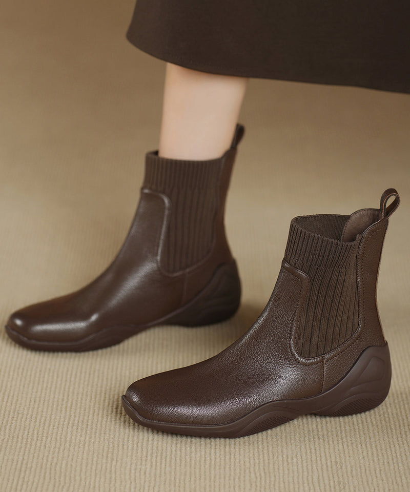 Splicing Comfy Boots Brown Sheepskin
