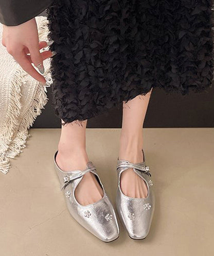 Splicing Silver Faux Leather Slide Sandals Zircon
