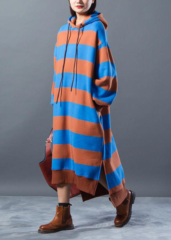 Sweater Dresses Hoodies Split Stripe Knitted Winter Dress