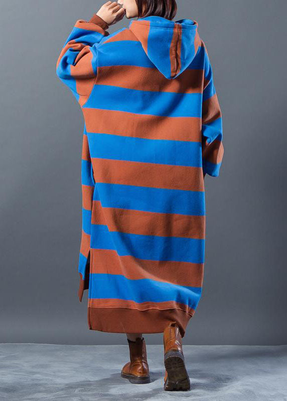 Sweater Dresses Hoodies Split Stripe Knitted Winter Dress