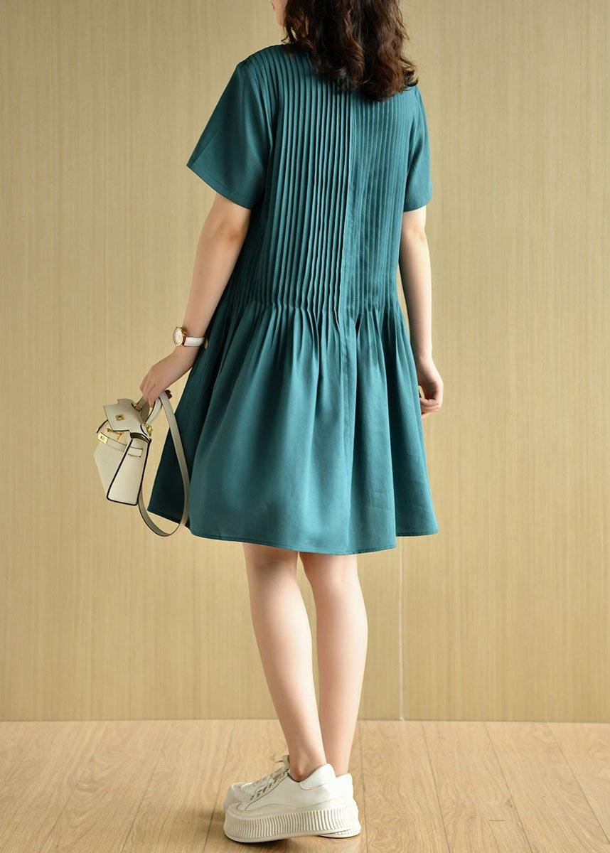 Tea Green O-neck Patchwork Summer Holiday Dress Short Sleeve