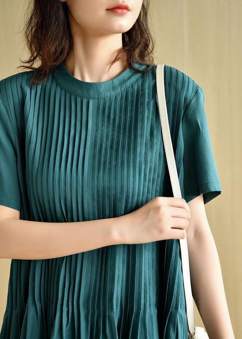 Tea Green O-neck Patchwork Summer Holiday Dress Short Sleeve