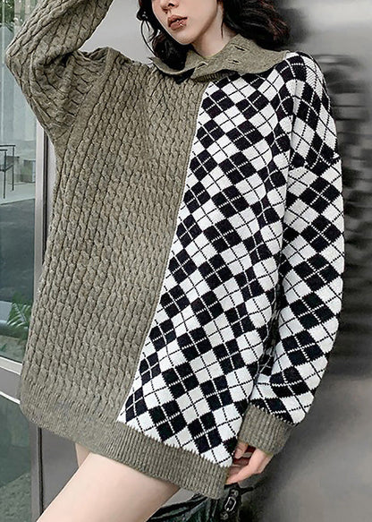 Turtleneck Patchwork Button Thick Knit Sweater Winter