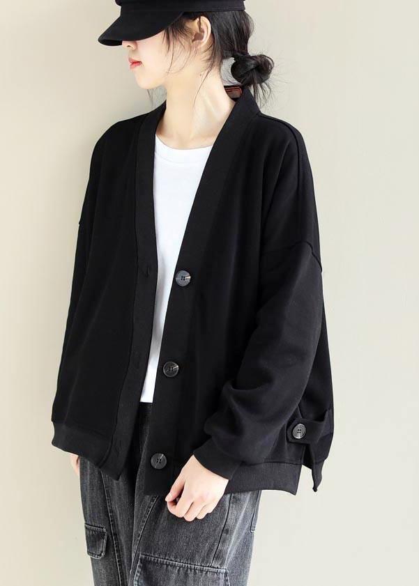 V Neck Button Down Spring Trench Coat Black Silhouette Jackets