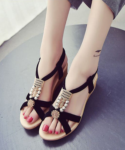 Wedge Sandals Comfortable Black Suede