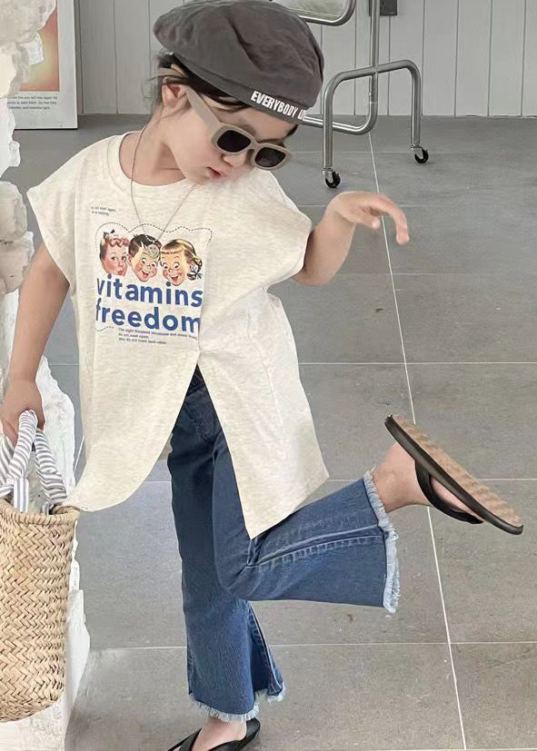 White Asymmetrical Patchwork T Shirts and Denim Pants Two Piece Set Short Sleeve