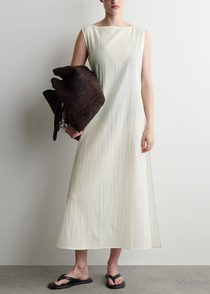 White Backless Side Open Cotton Robe Dresses Sleeveless