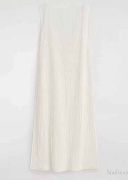 White Backless Side Open Cotton Robe Dresses Sleeveless