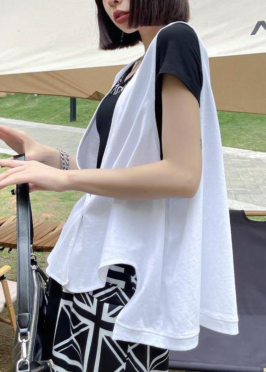 White Button Low High Design Sleeveless Vest Summer