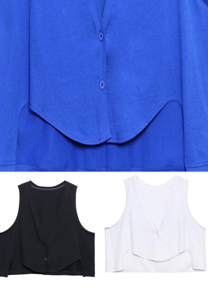 White Button Low High Design Sleeveless Vest Summer