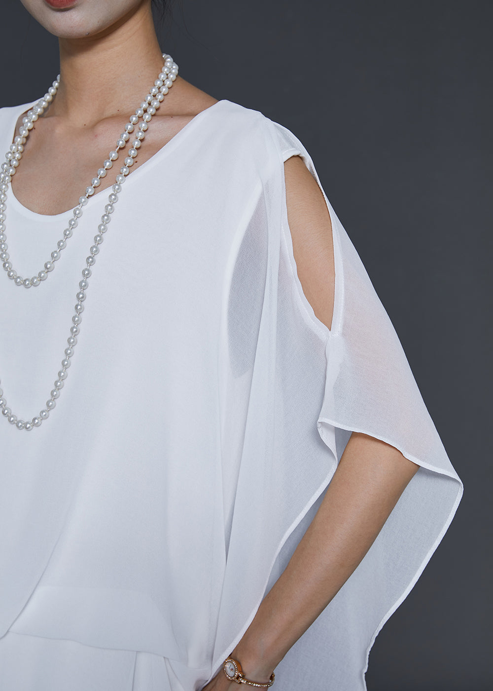 White Cold Shoulder Asymmetrical Design Chiffon Vacation Dresses Summer