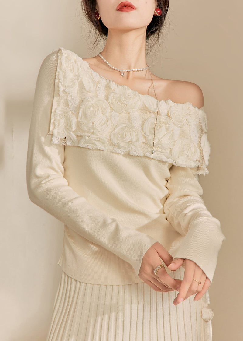 White Cold Shoulder Cotton Knit Sweaters Spring