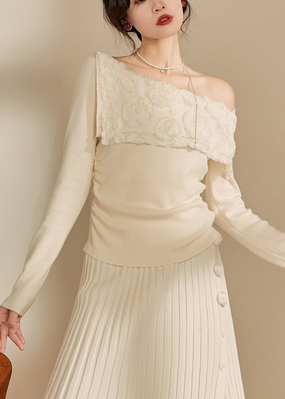 White Cold Shoulder Cotton Knit Sweaters Spring