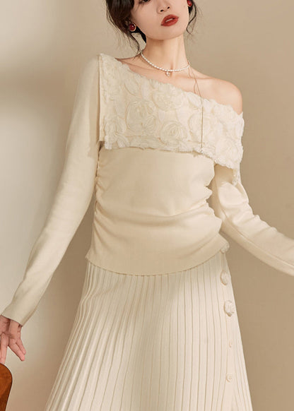 White Cold Shoulder Cotton Knit Sweaters Spring