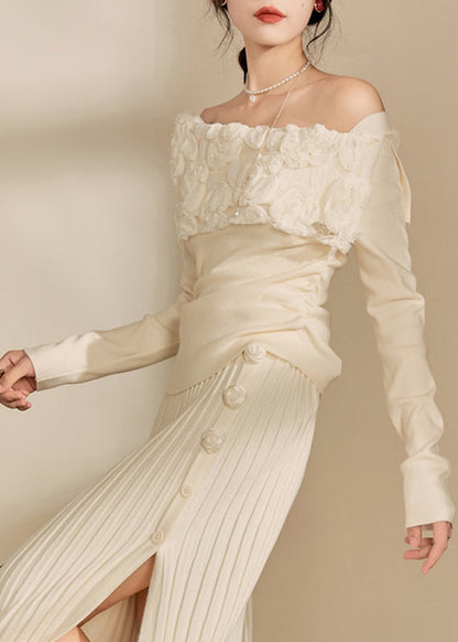 White Cold Shoulder Cotton Knit Sweaters Spring