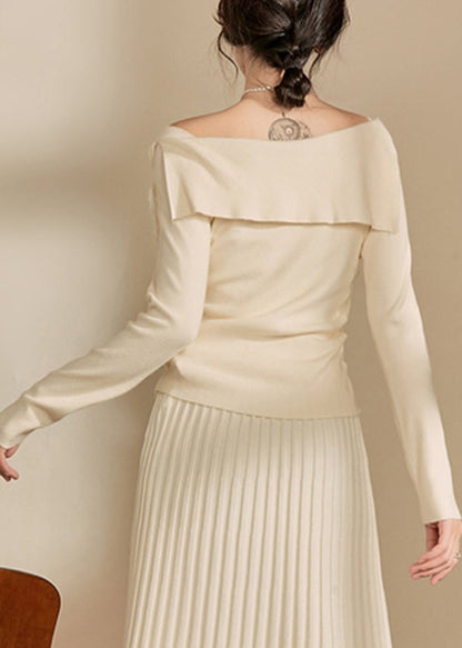 White Cold Shoulder Cotton Knit Sweaters Spring