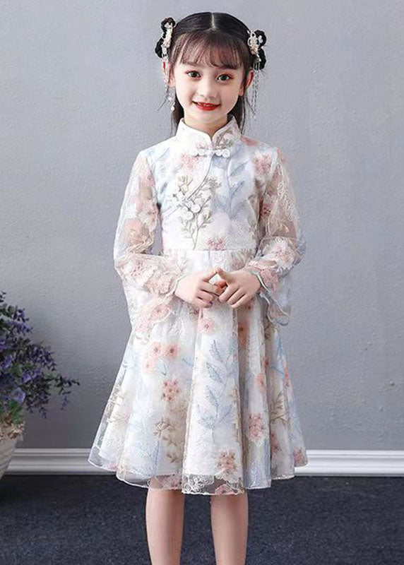 White Embroideried Patchwork Hollow Out Tulle Maxi Dress Long Sleeve