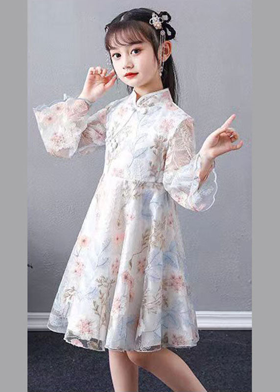 White Embroideried Patchwork Hollow Out Tulle Maxi Dress Long Sleeve