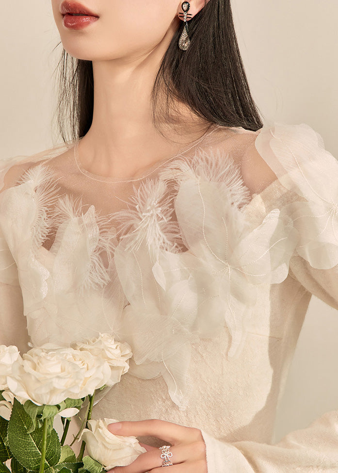White Feather Knit Sweaters Spring