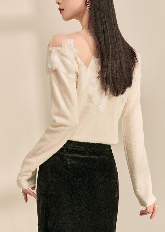 White Feather Knit Sweaters Spring