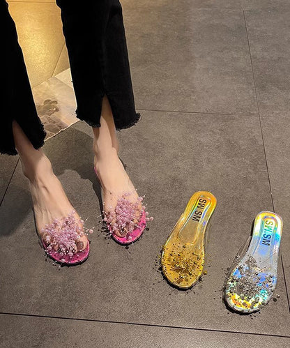 White Nail Bead Splicing Clear Slide Sandals