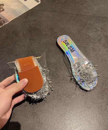 White Nail Bead Splicing Clear Slide Sandals