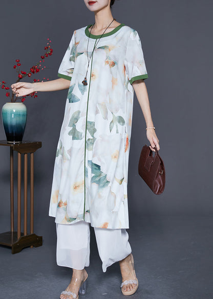 White O-neck Patchwork Print Cotton Dresses Summer