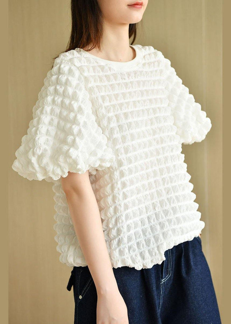 White O-neck Puff Sleeve Summer Cotton Tops