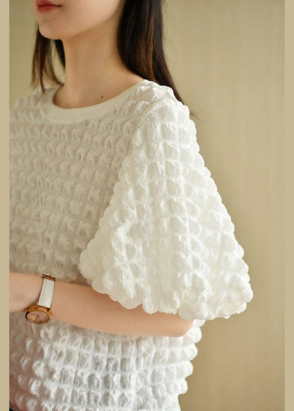 White O-neck Puff Sleeve Summer Cotton Tops