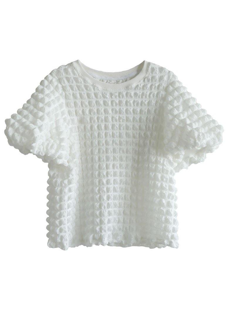 White O-neck Puff Sleeve Summer Cotton Tops