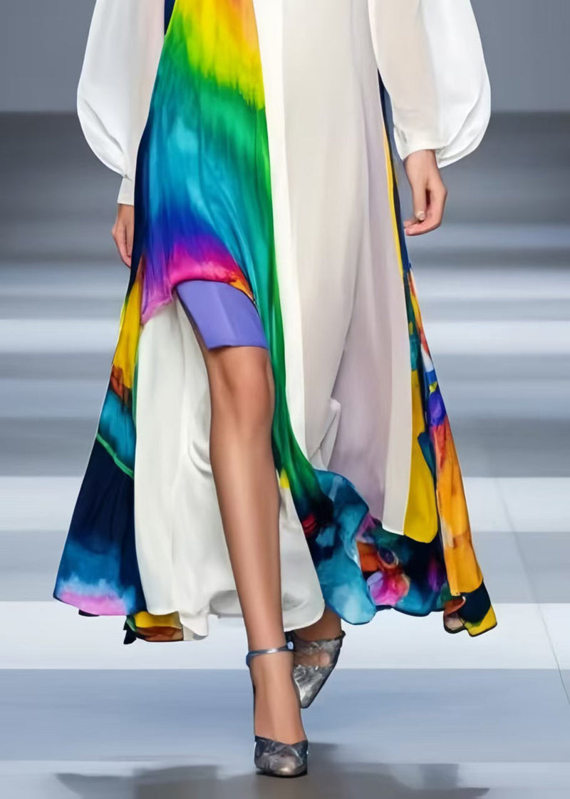 White Oversized Patchwork Chiffon Beach Dress Spring