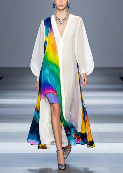 White Oversized Patchwork Chiffon Beach Dress Spring