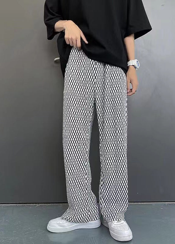 White Oversized Plaid Pants Long Spring