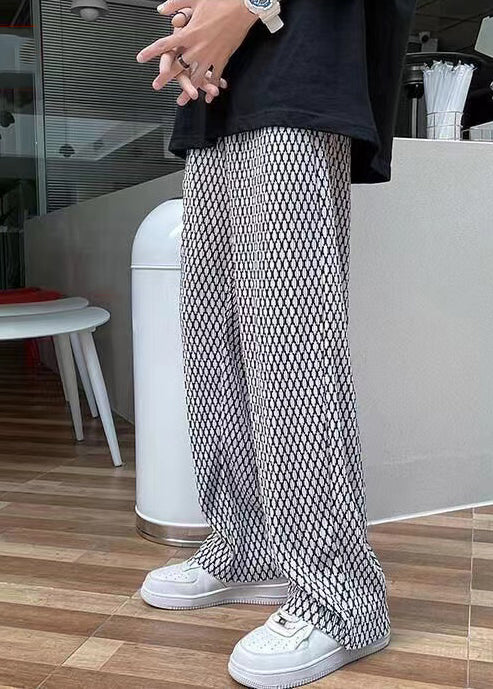 White Oversized Plaid Pants Long Spring