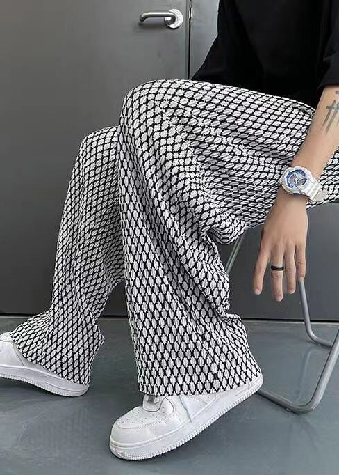 White Oversized Plaid Pants Long Spring