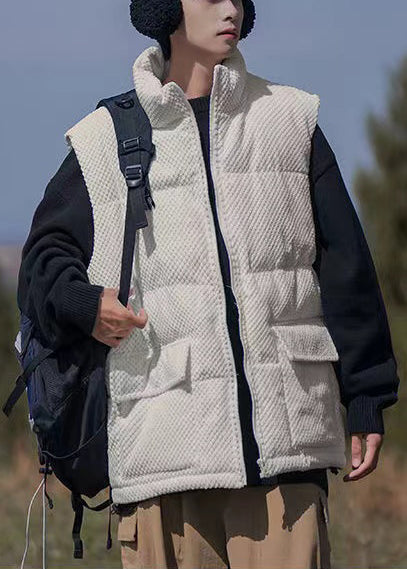 White Oversized Pockets Corduroy Vests Clothing Winter