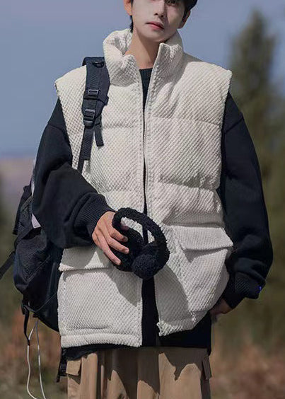 White Oversized Pockets Corduroy Vests Clothing Winter