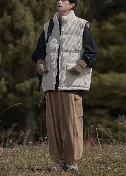 White Oversized Pockets Corduroy Vests Clothing Winter