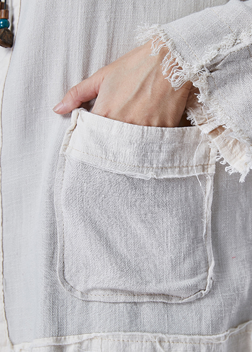 White Oversized Pockets Linen Jacket Fall