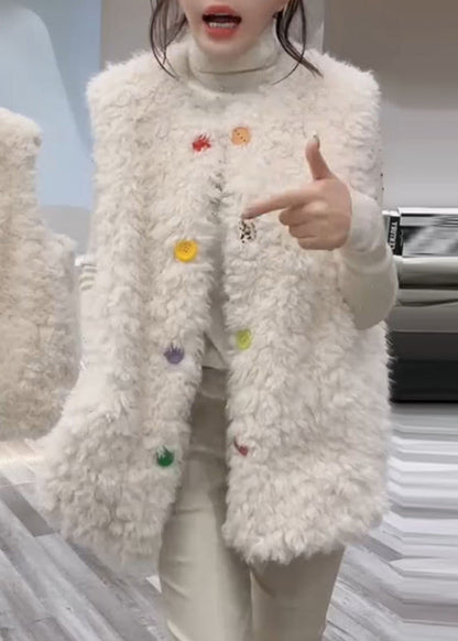 White Oversized Warm Fuzzy Fur Fluffy Vests Winter