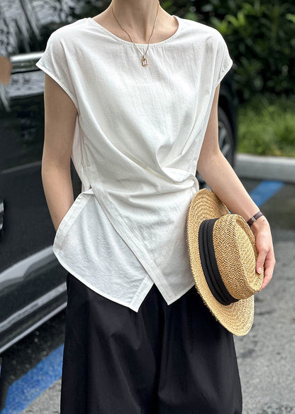 White Patchwork Button T Shirt Short Sleeve